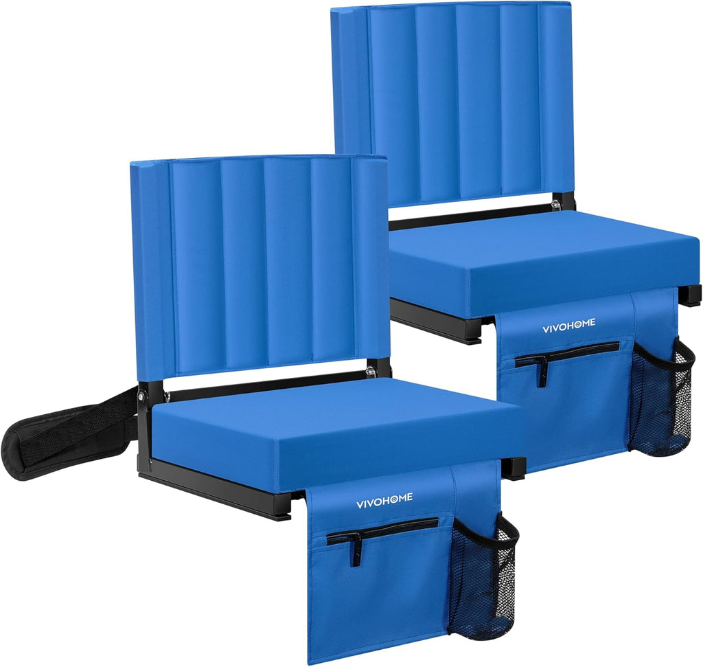 VIVOHOME Stadium Seats - Portable Bleacher Chairs with Back Support & Cup Holder | Blue, 2-Pack