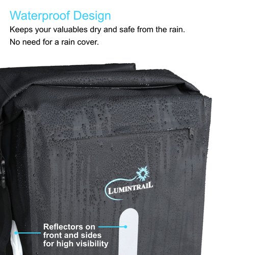 Lumintrail Waterproof Double Pannier Bike Bags 46L Bag Capacity for Rear Bicycle Rack, Carrying Handle, Safety Reflective Strips
