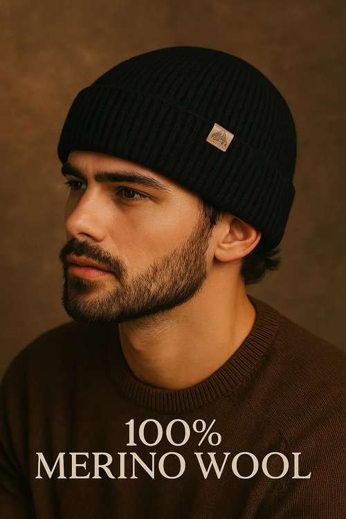 TOP-EX 100% Merino Wool Fisherman Beanie for Men Women | Navy Short Trawler Winter Knit Hat Warm Wool Knit Cap | Beanies for Skiing Running Outdoor Daily Use M/L