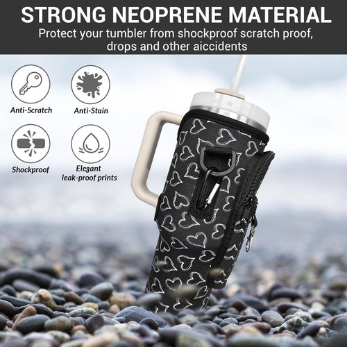 Stanley Cup 40oz Tumbler Crossbody Bag with Adjustable Strap, Zipper Pocket and Key Holder (Heart Print)