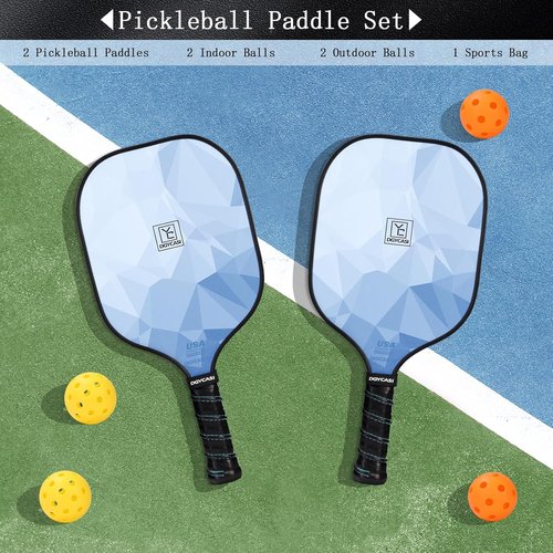 Pickleball Paddles Set of 2, 2026 USAPA Approved Pickleball Set, Fiberglass Lightweight Pickle Ball Rackets 2 Pack, 2 Outdoor Pickleball, 2 Indoor Pickleball Balls, 1 Pickleball Bag for Women and Men