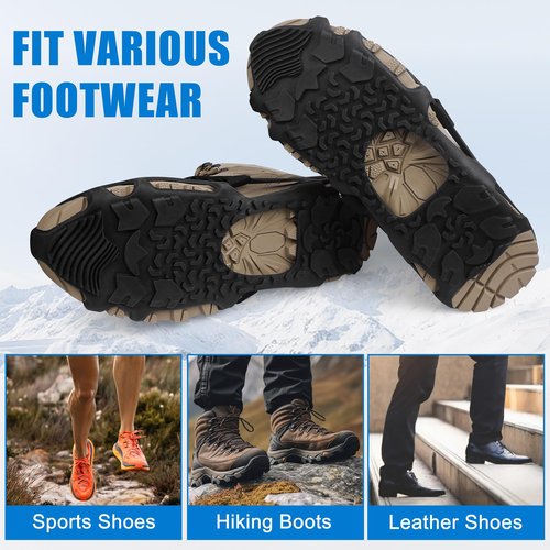 Ice Cleats Spikeless,Anti-Slip Snow Cleat Winter Traction Grips Crampon for Slick Wet Slippery Surface Indoor Outdoor Use Ice Shoes Grippers Rubber Tread Roofing Shoes (Large/X-Large(with Straps))