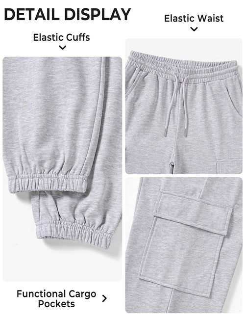 BOOPH Girls Sweatpants Kids Baggy Cargo Pants Athletic Drawstring Jogger Pants with Pockets Grey 11-12 Years