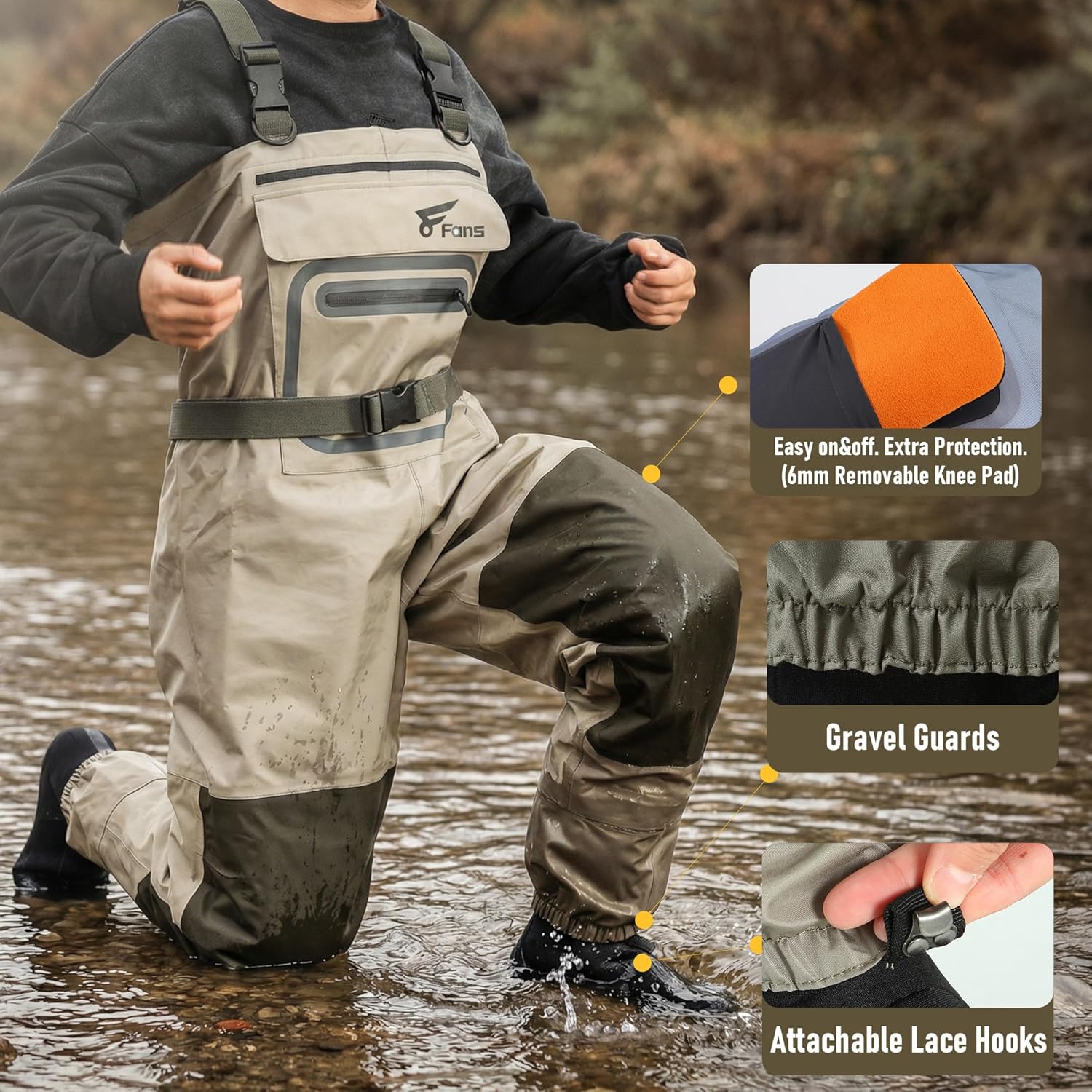 Skiennix Fishing Chest Waders - Waterproof Breathable Stockingfoot Design | Lightweight 3-Layer Neoprene for Men & Women