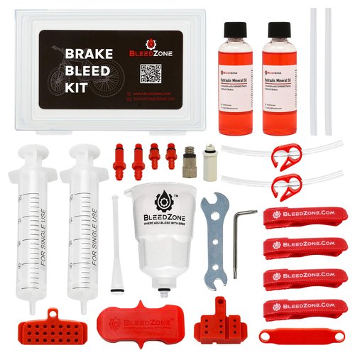 BleedZone Brake Bleed Kit for Shimano & Tektro Brakes – Complete Shimano Brake Bleed Kit with Mineral Oil, Brake Bleeding Kit Tools with Mineral Oil, Adapters and Funnel for Hydraulic Bike Brakes
