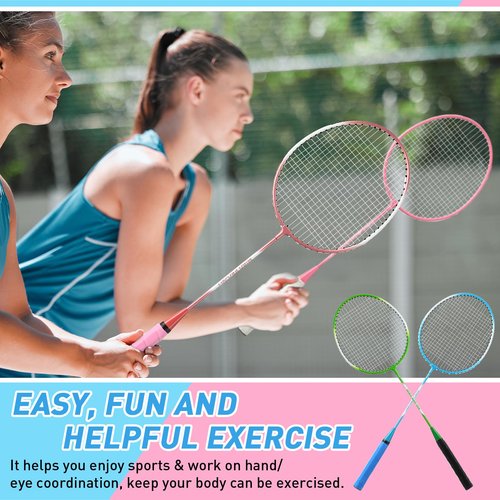 Woanger 8 Pcs Badminton Rackets Set with 12 Shuttlecocks, Lightweight Badminton Set of 4 for Adults Backyard Gym Beach Outdoor Games