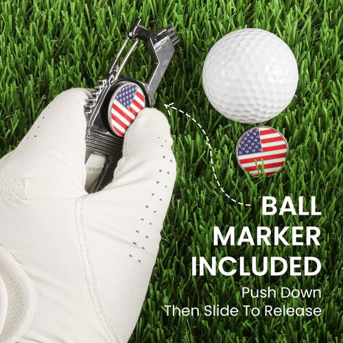 GKandi 7-in-1 Golf Divot Tool with Ball Marker Value 2 Pack, Green Repair Tool Multi-Use Fixer for Pitch Mark with Clip, Premium Golf Accessories for Men Ladies (Black)