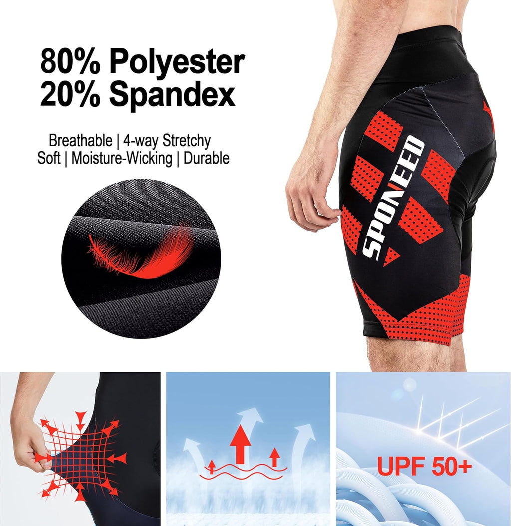 Sponeed Men's Cycling Shorts - Padded Bicycle Riding Pants for Ultimate Comfort | Black, Size M