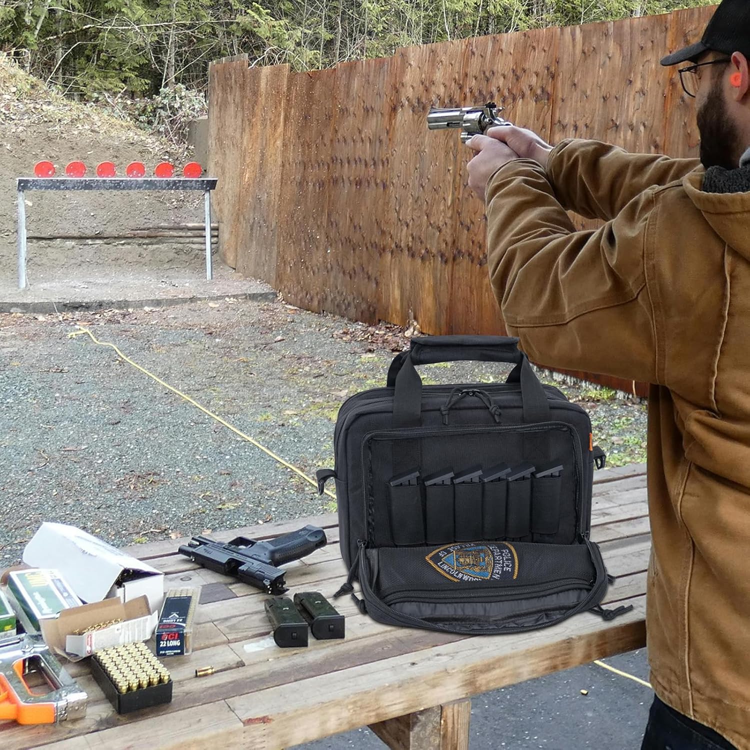 Skiennix Pistol Case - Durable Gun Range Bag for 2 Pistols & 6 Magazines | Lockable Zipper Design