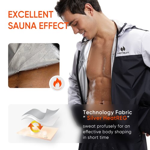 HOTSUIT Sauna Suit for Men Sweat Suits Gym Workout Exercise Sauna Jacket Zip, White, 3XL