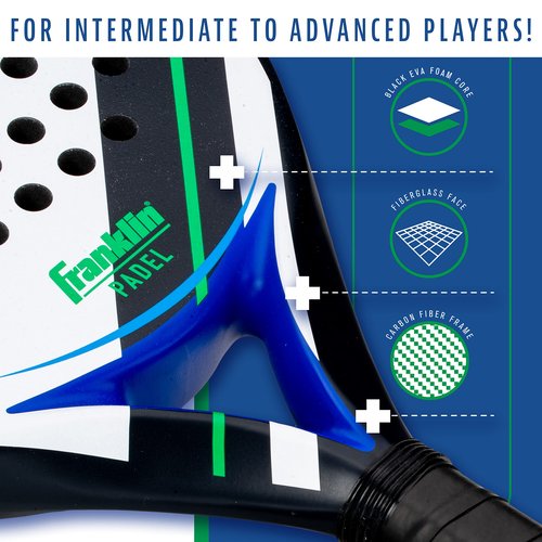 Franklin Sports Padel Racket - Aurora - Carbon Fiber Diamond Shape Padel Racket with Foam Core + MAX Grit Surface - 365g - Premium for Intermediate + Advanced Players - Blue