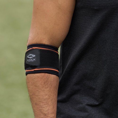 Shock Doctor Compression Knit Tennis/Golf Elbow Sleeve with Gel Support and Strap, Black/Grey, Adult-Large