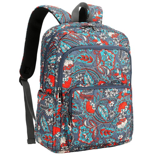 Searock Quilted Backpack for Women, Floral Backpack for Girls, Cotton Lightweight Bookbag for Travel, Work Orange