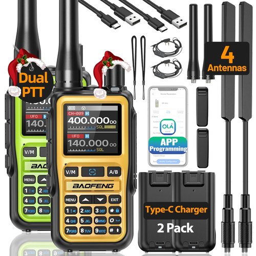Baofeng UV-5R Mini Ham Radio Long Range Handheld Two Way Radios NOAA Weather Radio Rechargeable Walkie Talkies Dual PTT APP Programming Copy Frequency 999CH with USB-C Charging Survival Radio