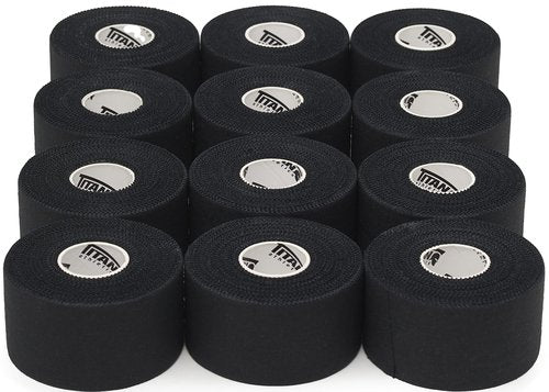 12 Pack Black Athletic Tape (45ft Rolls) - Athletes Trainers Injuries & First Aid - Premium Medical Sports Tape - Wrap & Support Ankles & Wrists - Easy Tear Design with Zinc Oxide & No Sticky Residue