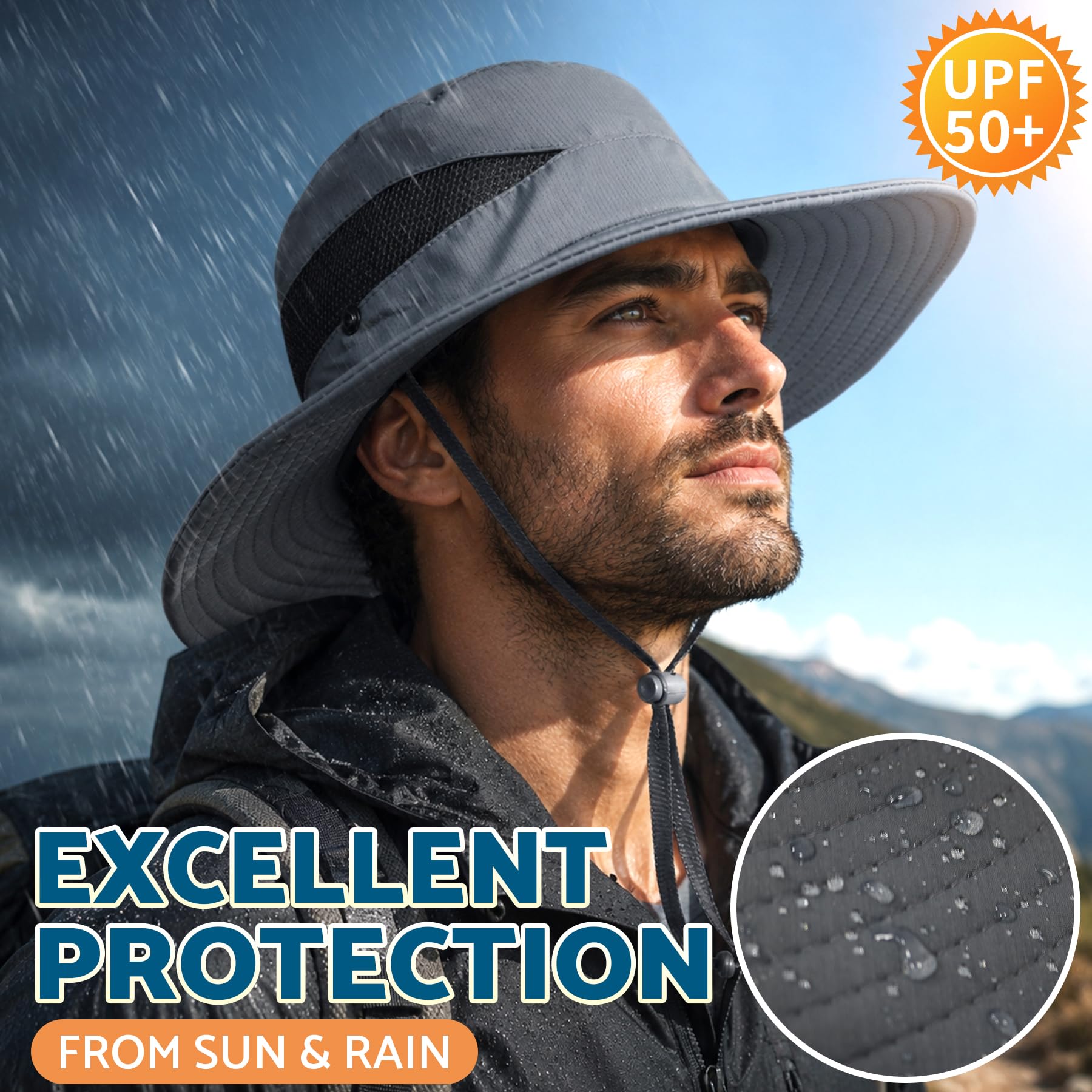 PFFY Sun Hats for Men Women Wide Brim Bucket Hat UPF 50+ Outdoor Beach Hiking Fishing Hat Darkgrey