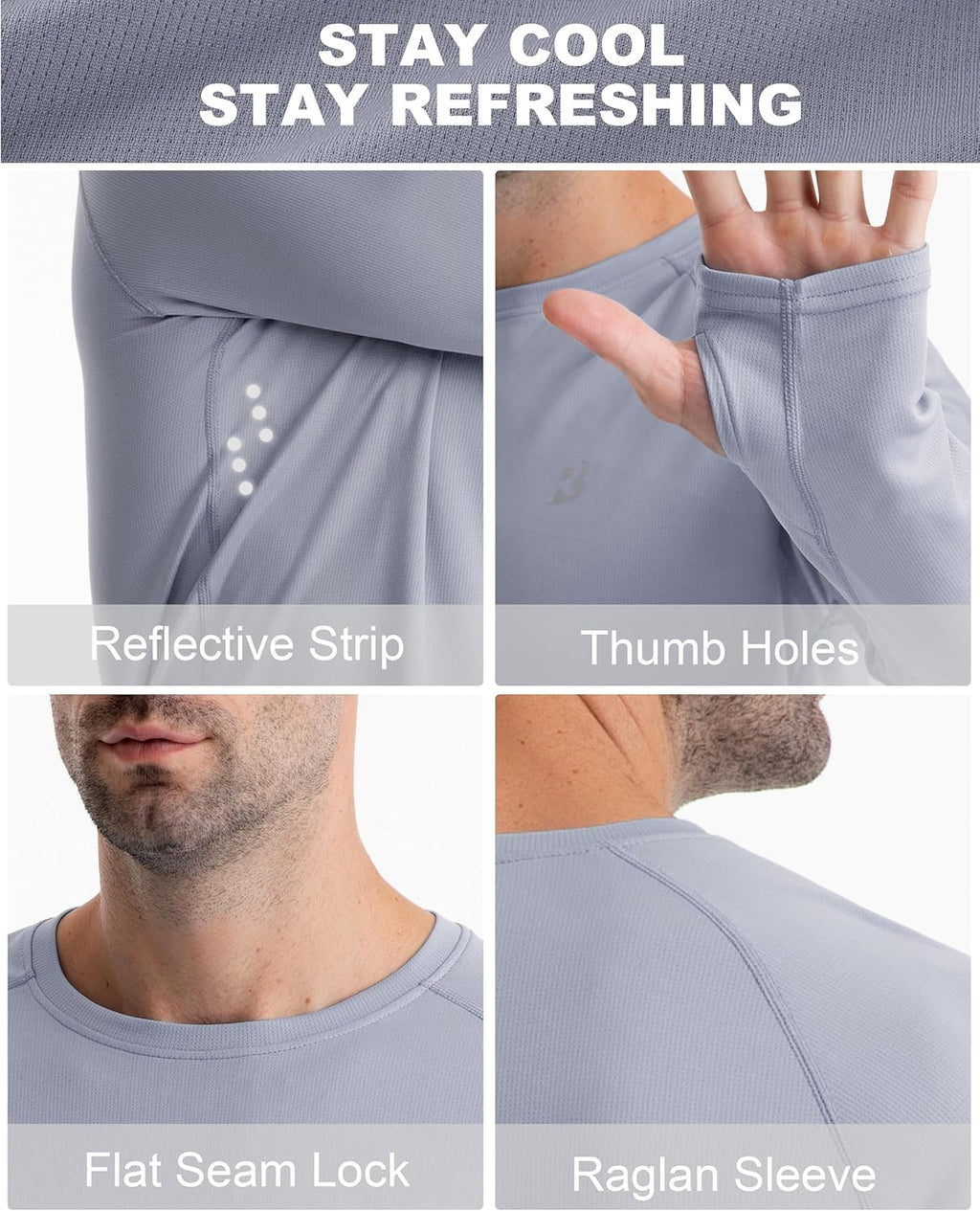 Roadbox Men's Long Sleeve Swim Rash Guard - UPF 50+ UV Sun Protection Shirt | Silver Gray