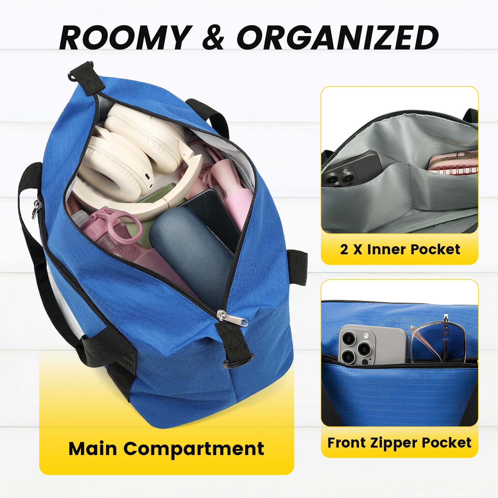 Vorspack Small Gym Bag - 14 Inches Duffle Bag for Travel Lightweight Duffel Bag for Men Women Personal Item Bag Weekender Bag for Travel Sports Gym - Blue