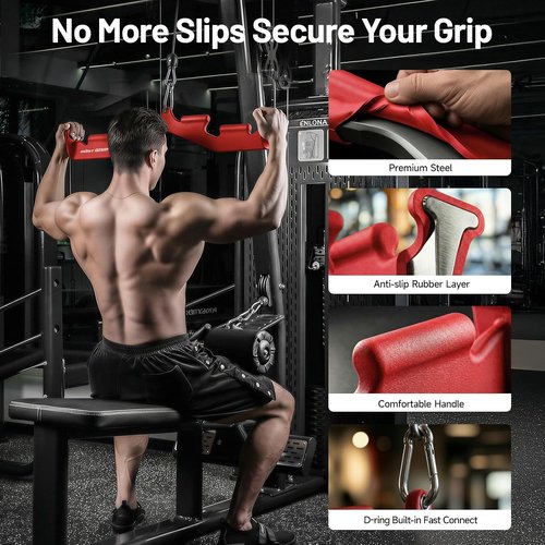 LAT Pull Down Bar - 6 Ergonomic Handles for Neutral Grip | Ideal for Whole Back Training