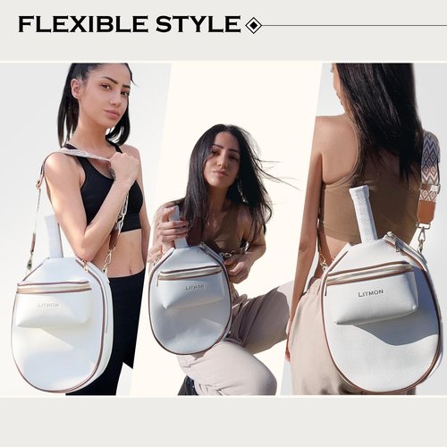 LITMON Pickleball Bag for Women, Cute Stylish Paddle Bag, Leather Crossbody with Adjustable Strap & Fence Hook