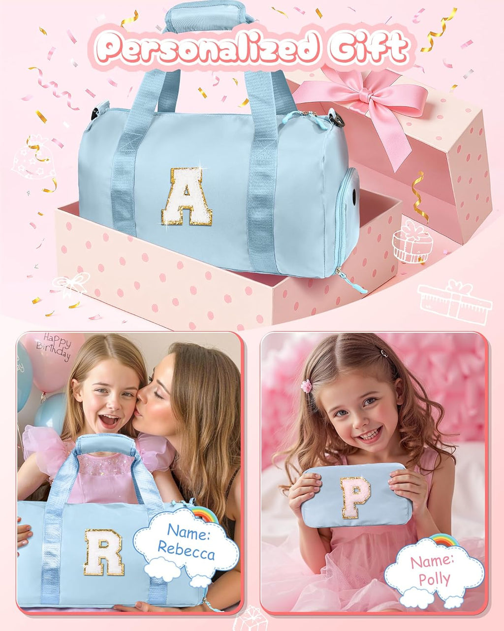 Skiennix Girl Gym Bag - Personalized Weekender Tote with Shoe Compartment & Makeup Pouch | Initial Travel Bag (Letter N)