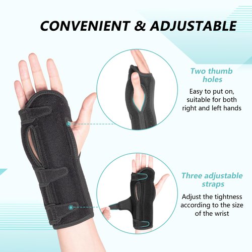 fibee Carpal Tunnel Wrist Brace 2 Pack Night Support, Adjustable Wrist Splint for Sleeping with Cushioned Beads, Hand Wrist Support for Carpal Tunnel Relief Fits Left Right Hands for Women Men, Black