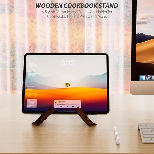Cookbook Stand by Rustic Brown | Kitchen Counter Holder for Echo Show 15 & 21, iPad, Recipes