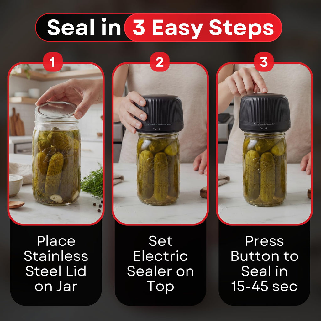 Electric Mason Jar Vacuum Sealer Kit – Rechargeable & Automatic, Works with Wide & Regular Mouth Canning Jars for Airtight Food Storage