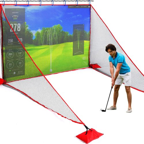 TOBWOLF 10x7ft Golf Hitting Net - Heavy Duty Practice Net with Sandbags for Stability, Fits Indoor Simulator & Outdoor Backyard Driving, Garage Training Net for Golf Ball Practice