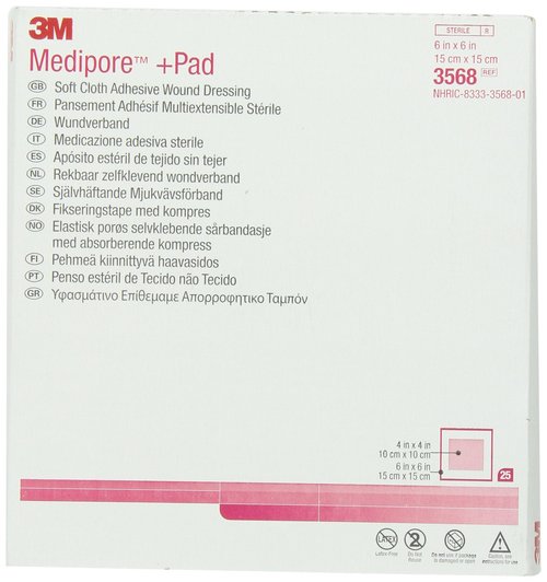 3M™ Medipore™ +Pad Soft Cloth Adhesive Wound Dressing, 3568, Dressing - 6 in x 6 in, Pad - 4 in x 4 in