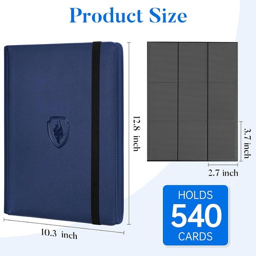 Fabmaker Premium 9 Pocket Card Binder - Sturdy Trading Card Album for 540 Cards | Navy Blue
