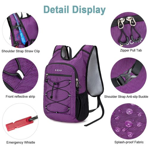 BOVIP Lightweight Hydration Back,15L Multipurpose Hiking Backpack with 1.5L Water Bladder ,Hydro Water Daypack for Cycling Hiking Rave for Men Women