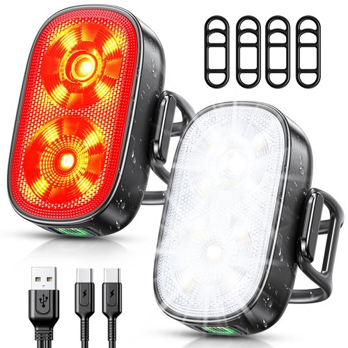 ISEYOU Bike Lights, Ultra-Slim USB-C Rechargeable Bike Lights Front and Back, 5+6 Lighting Modes & IP65 Waterproof, Super Bright Bicycle Light Set for Road Mountain Night Riding Cycling