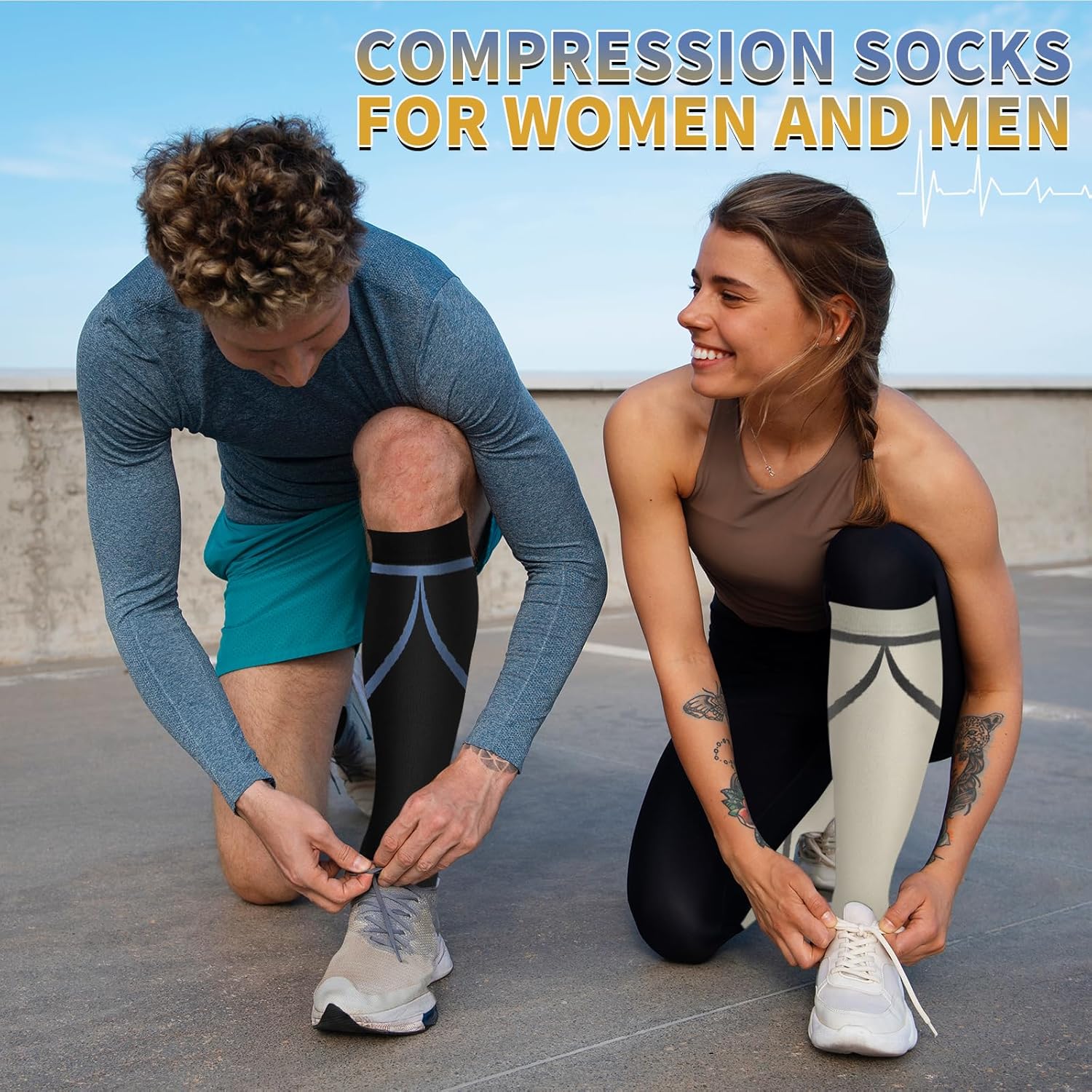 Sooverki Copper Compression Socks - 8 Pack Knee High Stockings for Men & Women | 15-20mmHg Support for Running