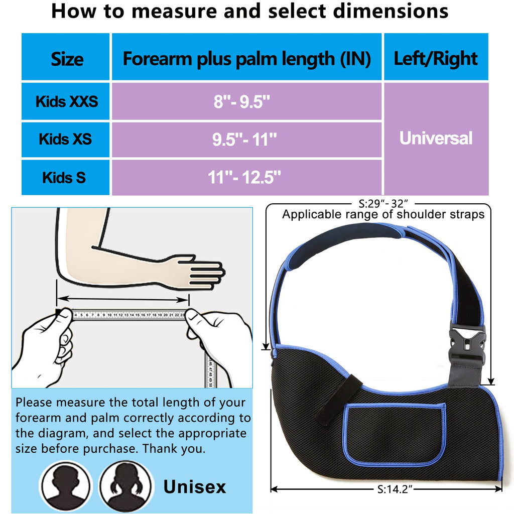 VISKONDA Kids Arm Sling,Mesh Medical Sling with Adjustable Shoulder Pad,Breathable Children Arm Support Shoulder Immobilizer Brace for Elbow,Wrist Injury,Torn Rotator Cuff,Post-Surgery(Black,Small)