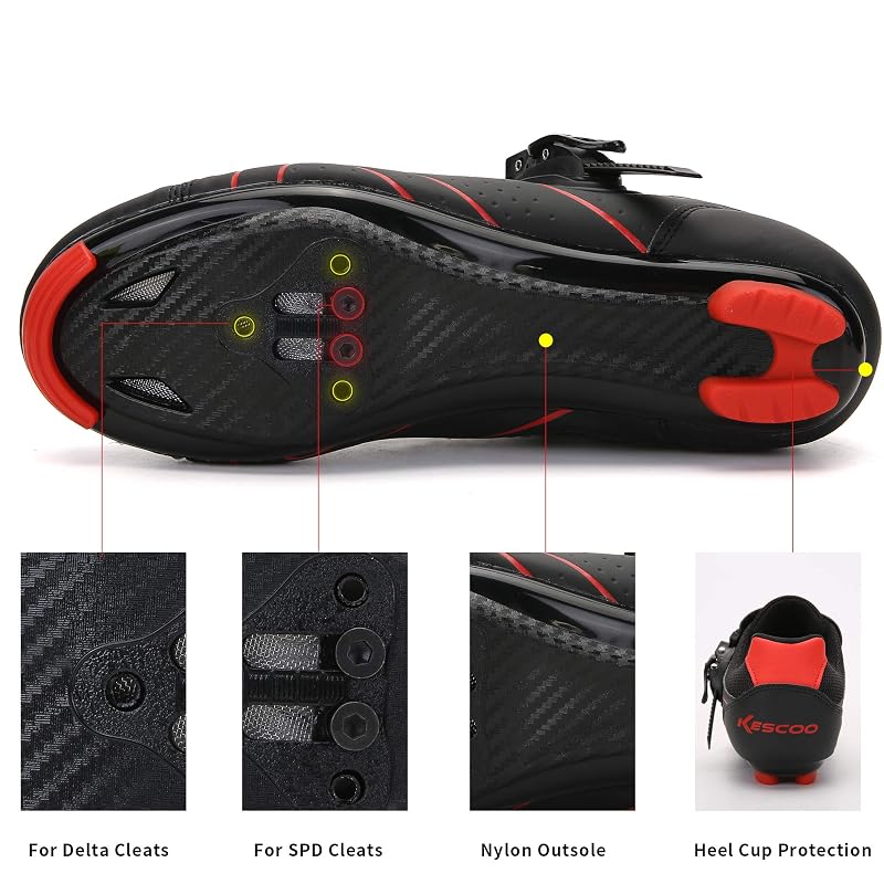 Unisex Cycling Shoes for Peloton Indoor Cycling — Black-Red, 10.5 Women / 8 Men