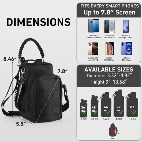 Bumotse Water Bottle Holder With Strap for 40/64/87Oz, Hands Free Crossbody Lightweight Bag With Phone Pocket & Card Slot, Insulated Sling for Hiking Gym Dog Walking