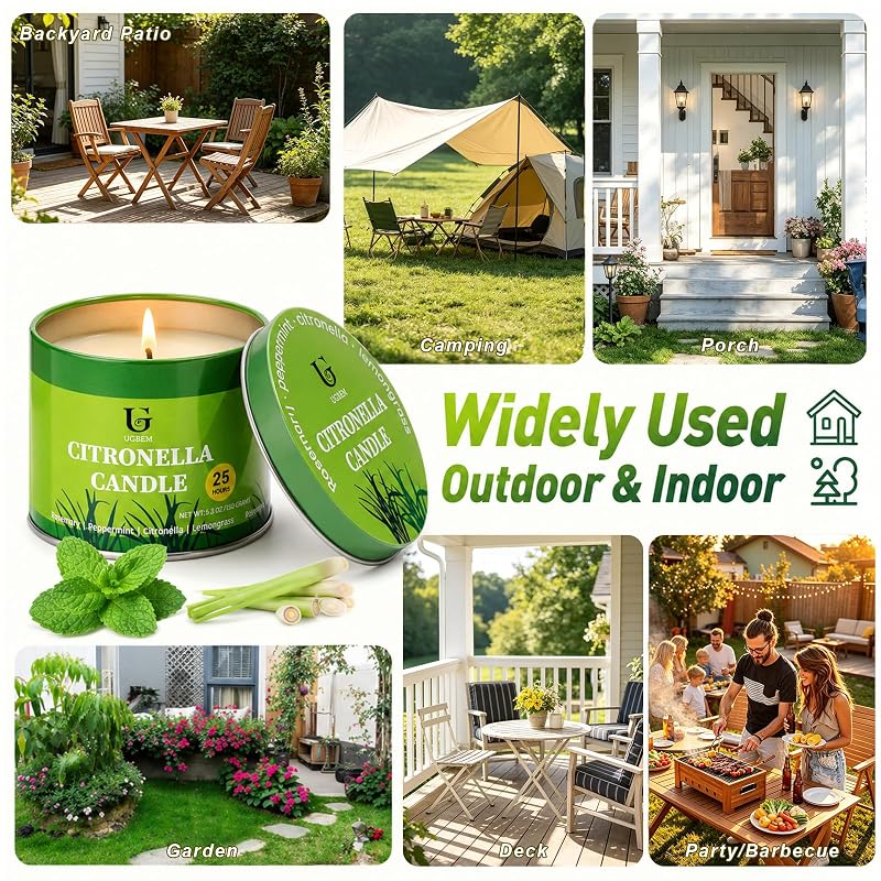 Citronella Candles Outdoor 5.3 oz Tin - 2 Pack, Up to 26 Hours Each, 100% Soy