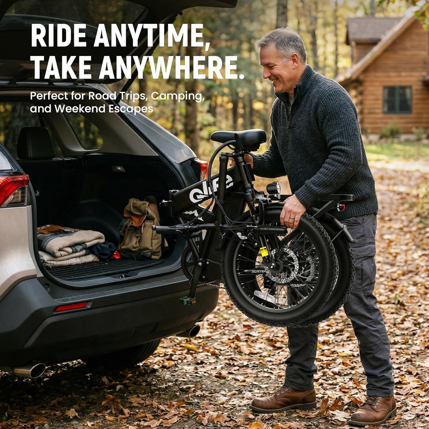 Qlife Hunter Foldable Electric Bike - 1200W Ebike with 48V Battery, 65-Mile Range & 20-Inch Fat Tires