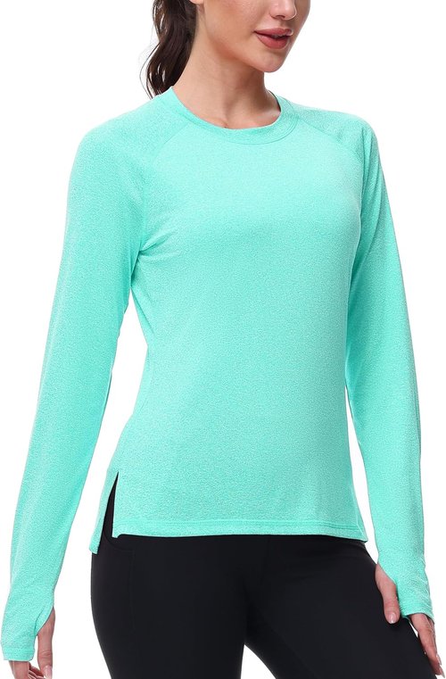 Isnowood Women's UPF 50+ Sun Protection Long Sleeve Shirts | Rash Guard Athletic Tops for Hiking & Running
