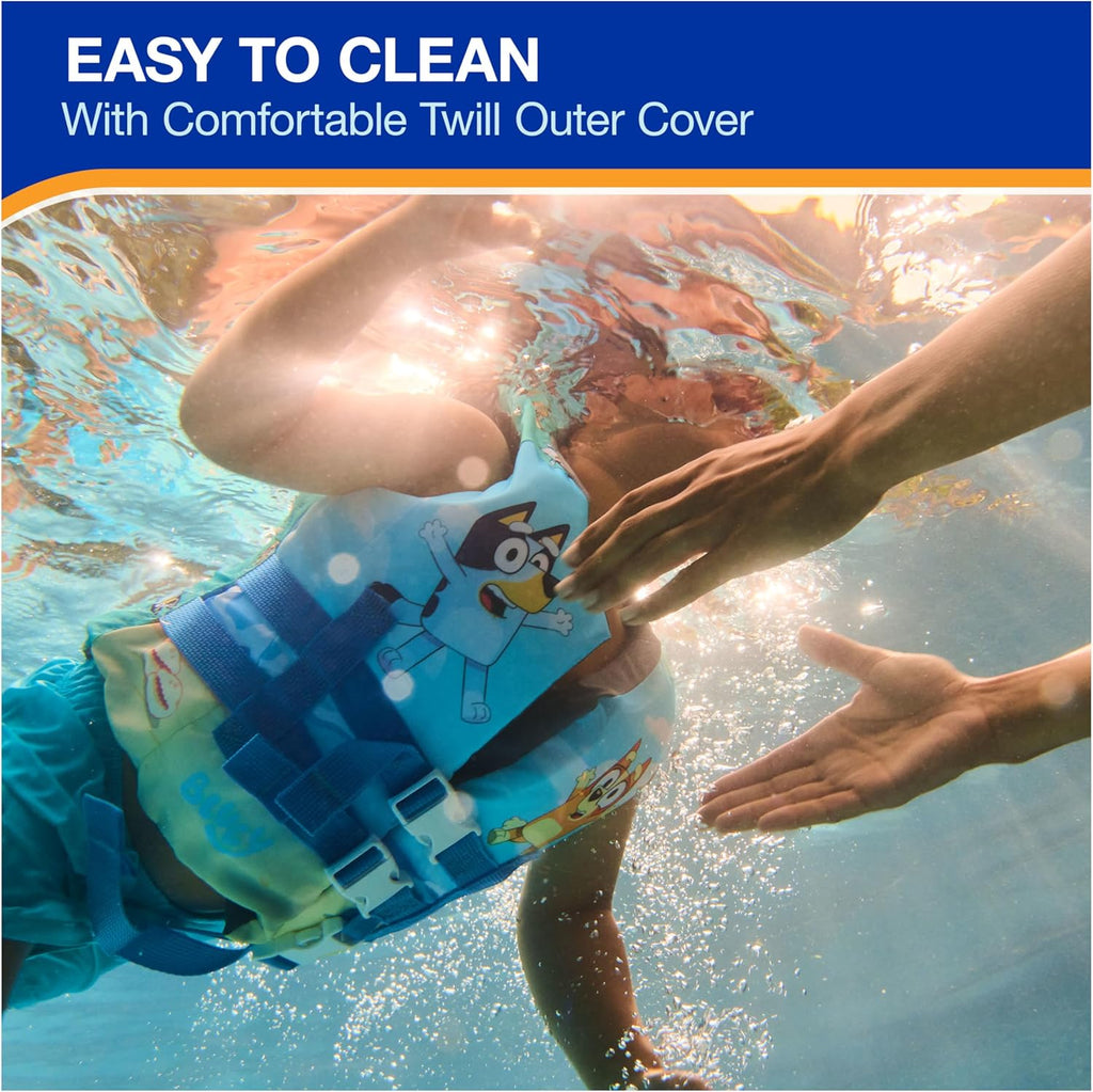 SwimWays Bluey Life Jacket - US Coast Guard Approved Kids Swim Vest for 33-55 lbs, Bluey Design