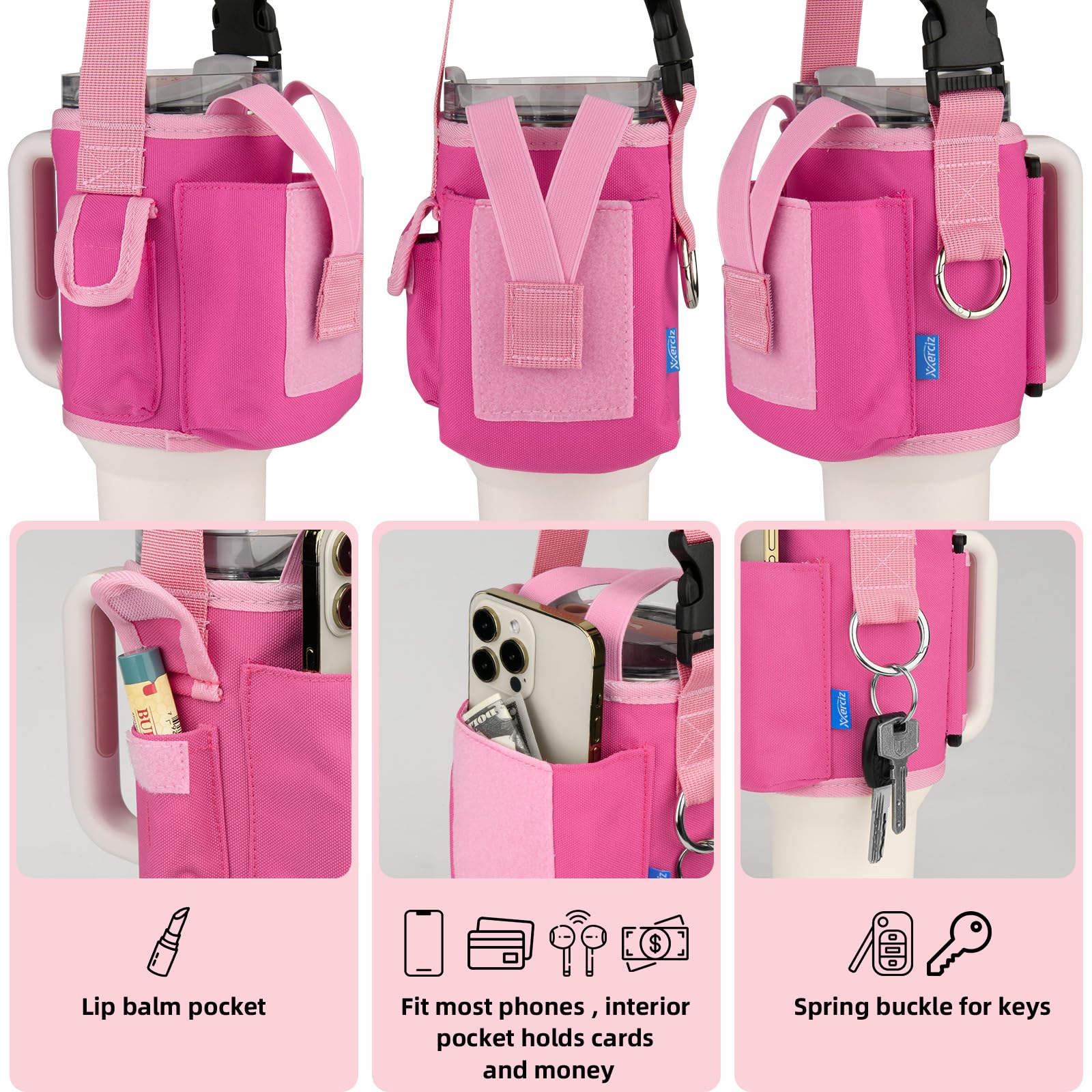 Xxerciz Carrier Bag for Stanley 40 oz Tumbler with Handle, Crossbody Bag with Phone Holder Pocket, Water Bottle Bag with Adjustable Strap for Stanley Cup Accessories