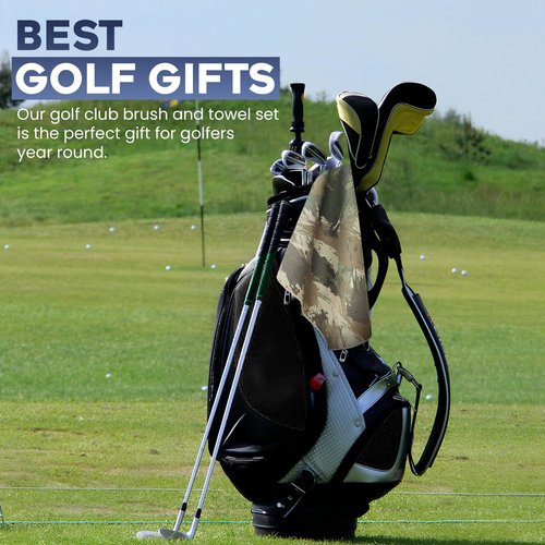 Moxiey Magnetic Golf Towel | Brush & Groove Cleaner w/Retractable Carabiner | Camo Design Microfiber Towel | Strong Magnet for Firm Hold to Cart & Clubs | Accessories for Men & Women