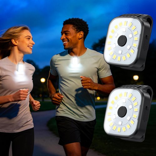 Buytes 2 Pack Running Lights for Runners, Rechargeable Clip on Flashlight with 4 Modes, Mini Dog Lights for Night Walking, Safety LED Light Running Gear for Hiking, Jogging, Camping