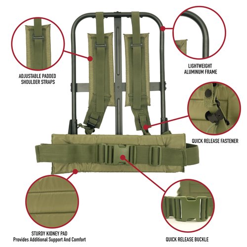 Rothco Alice Pack Frame with Attachments – Includes Padded Shoulder Straps and Kidney Pad Waistbelt – Lightweight Aluminum Construction