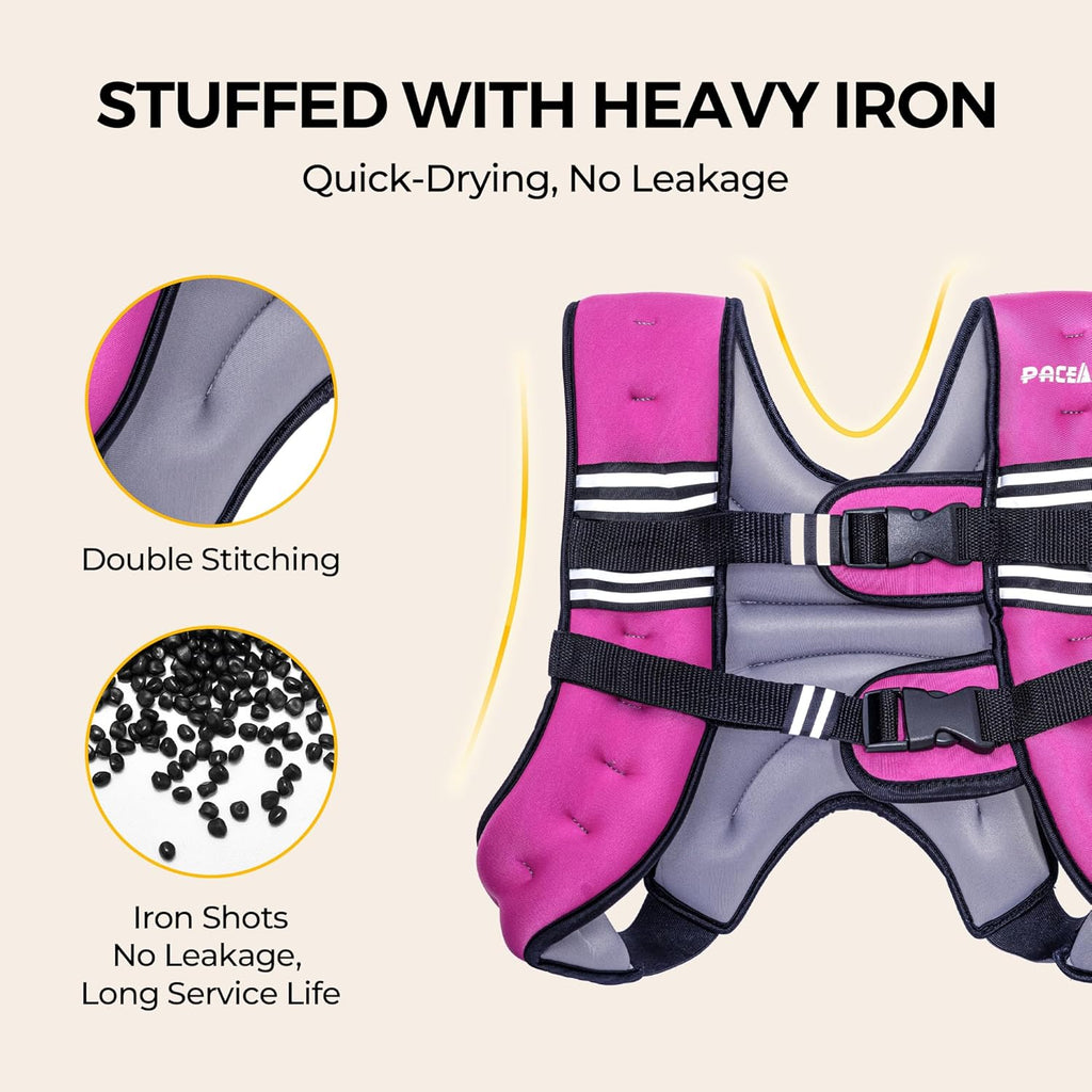 PACEARTH Weighted Vest - Adjustable 6lb to 30lb for Weight Loss & Strength Training | Reflective Stripe Design