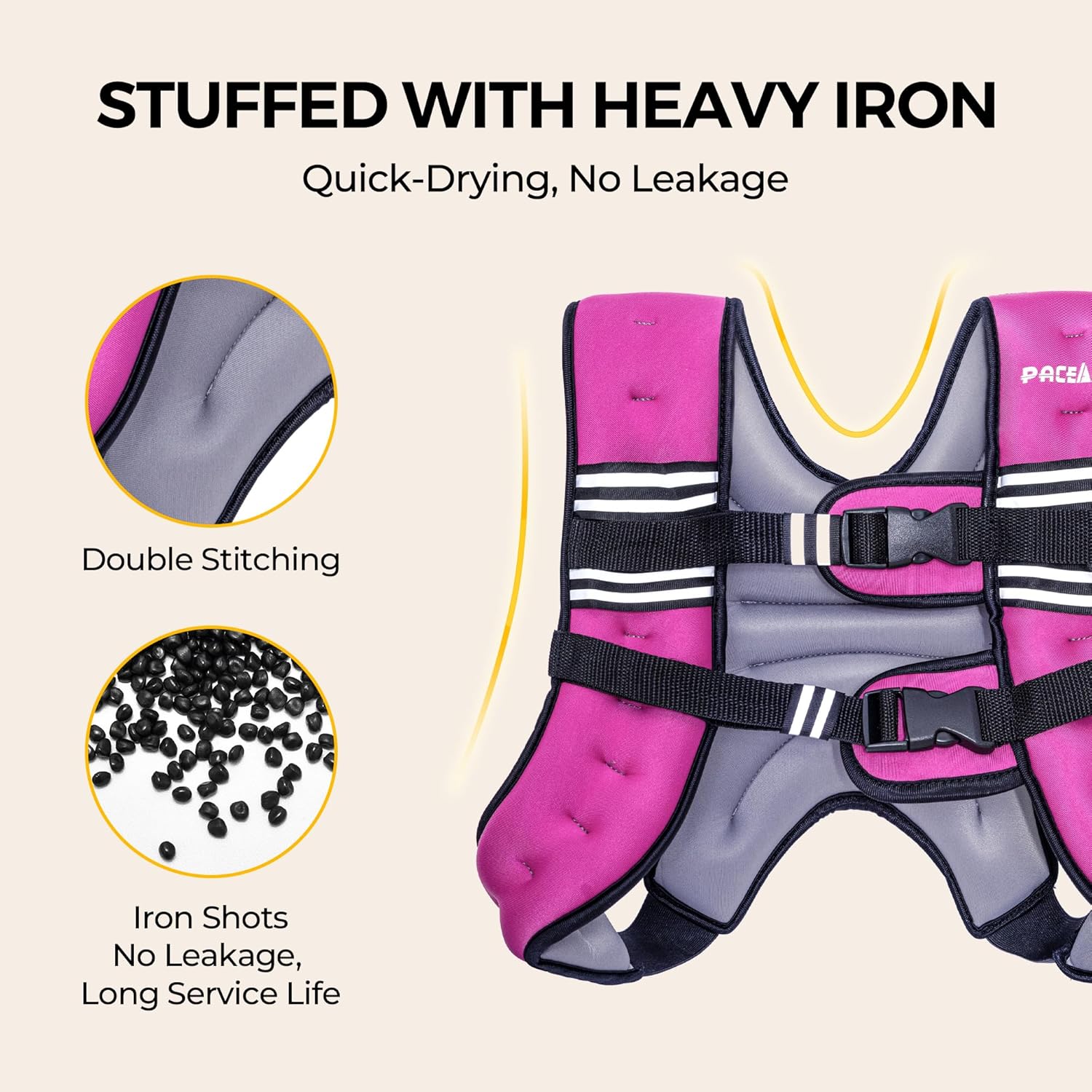 PACEARTH Weighted Vest - Adjustable 6lb to 30lb for Weight Loss & Strength Training | Reflective Stripe Design