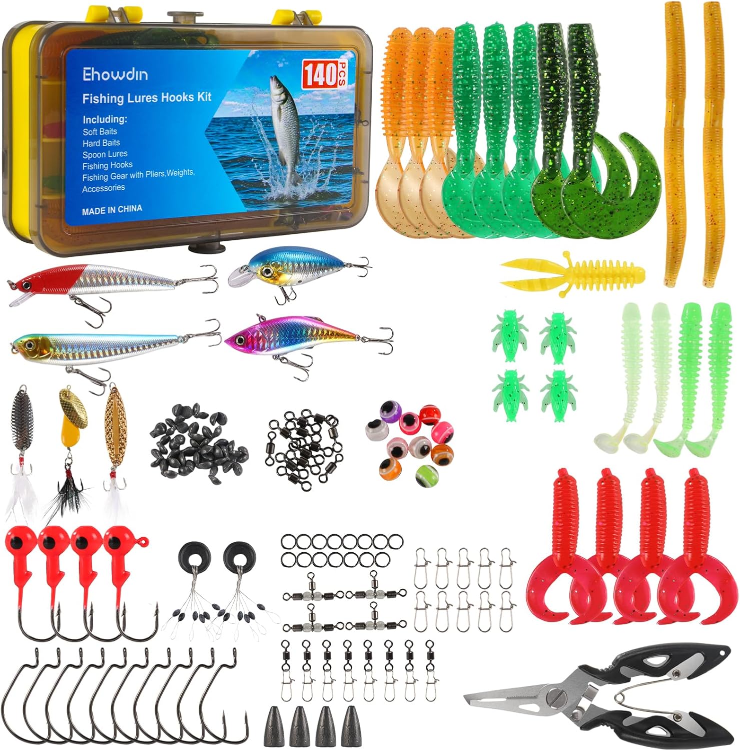Skiennix 140PCS Fishing Tackle Box - Complete Kit with Lures, Hooks, and Pliers for Freshwater & Saltwater Fishing