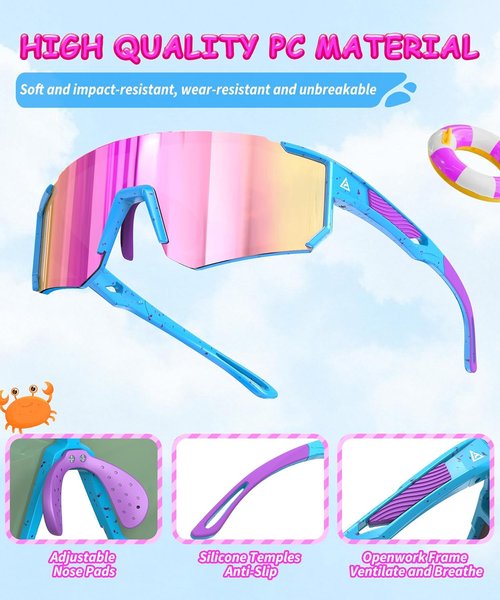 Kids Sunglasses - UV Protection Youth Baseball & Softball Shades for Ages 4-14 | 3-Pack