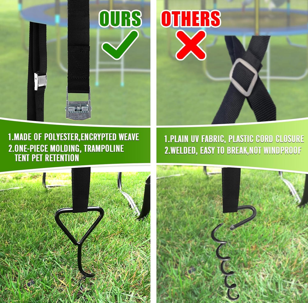 Trampoline Tie Down Anchor Kit by [Brand Name] - Heavy-Duty Steel Stakes for High Wind | Set of 4